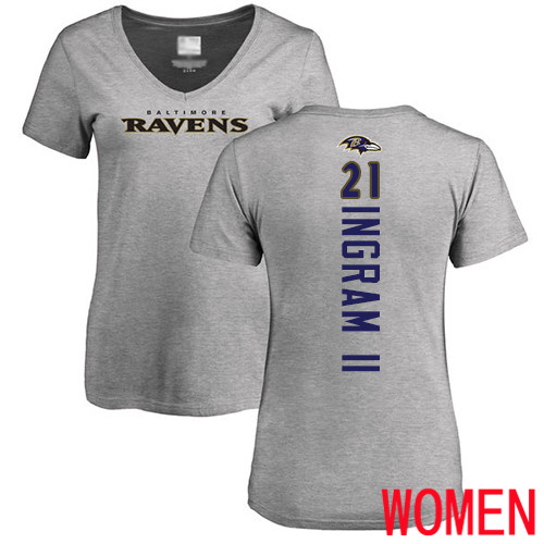 Baltimore Ravens Ash Women Mark Ingram II Backer V-Neck NFL Football #21 T Shirt